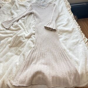 Princess Polly Cream Ribbed Knit Long Sleeve maxi Dress